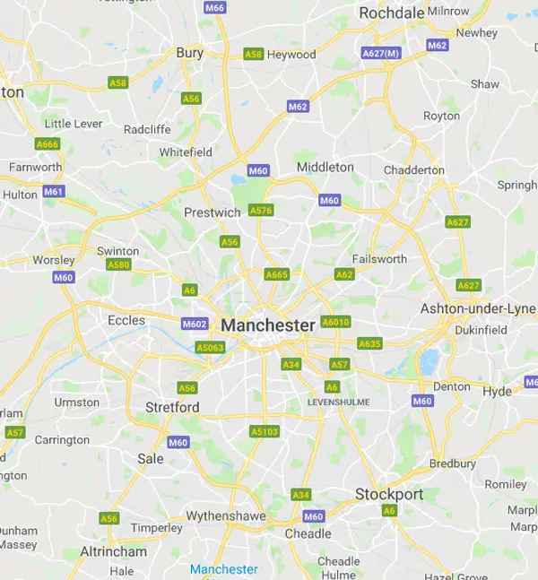 Map showing the Manchester drainage service area